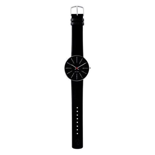 Arne Jacobsen - Bankers Ur - Ø40 mm - Sort skive, sort rem